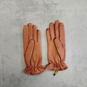 Ladies Tan leather Gloves, 7, Made In France, Cashmere Lining